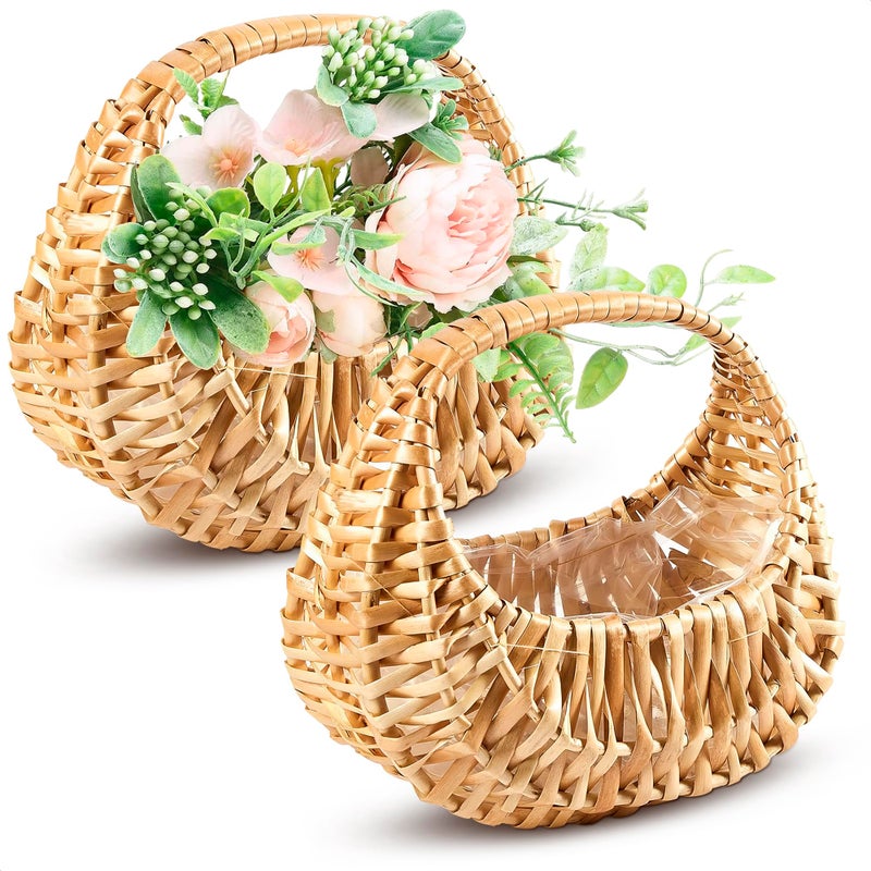 AZZORI 2Pcs Small Wicker Basket with Handle - Flower Girl Baskets Empty Gift Basket Rattan Basket for Wedding Flower Basket for Gifts - Decorative Baskets for Home Decor Willow Basket Wicker Storage Basket - Image 1